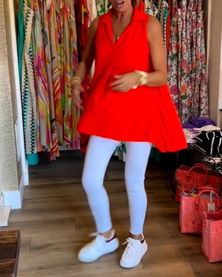 Aria™ | Top Lungo Senza Maniche con Volant Eleganti