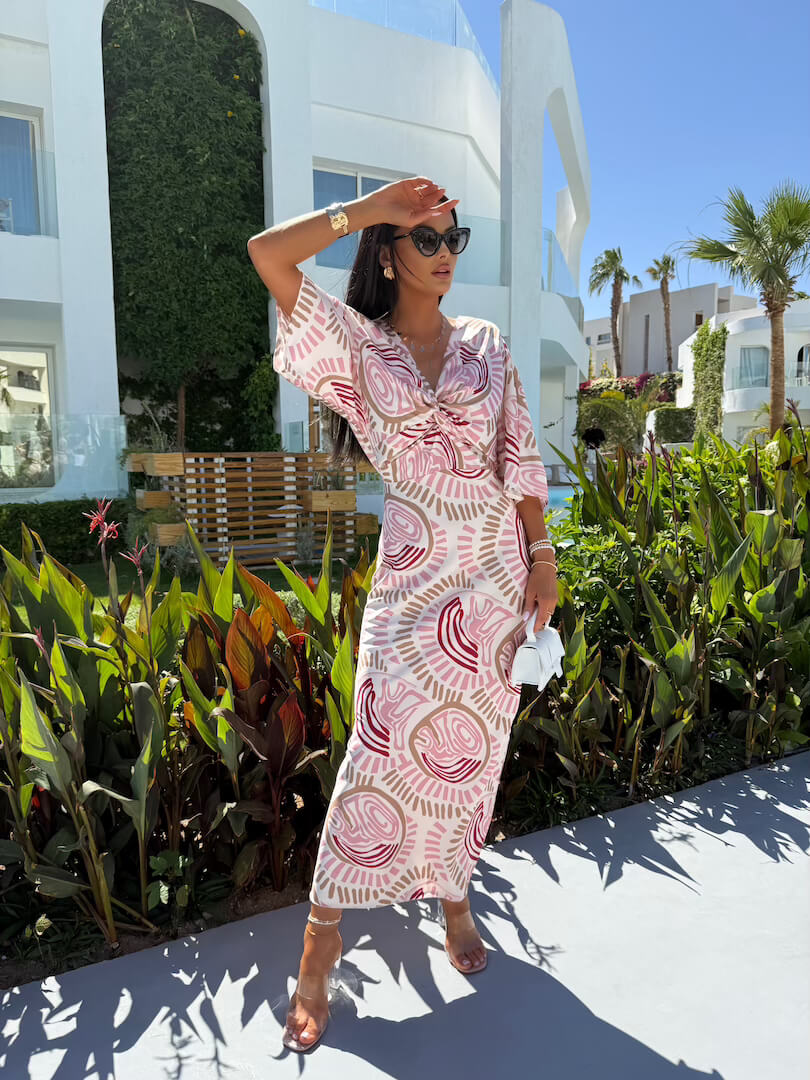 Dafne™ | Abito Beige con Motivo Cipria