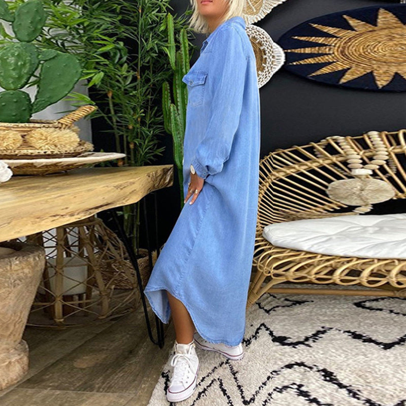 Sofia™ | Maxi Abito in Denim a Maniche Lunghe