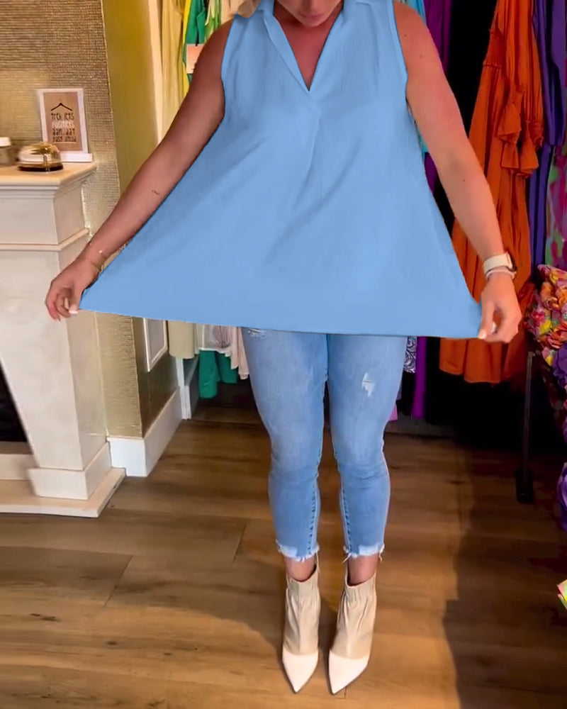 Aria™ | Top Lungo Senza Maniche con Volant Eleganti