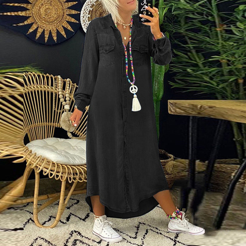 Sofia™ | Maxi Abito in Denim a Maniche Lunghe