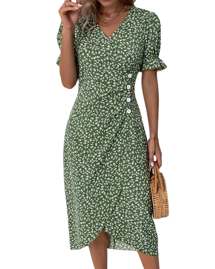 Gisella | Abito a V con Motivo Floreale