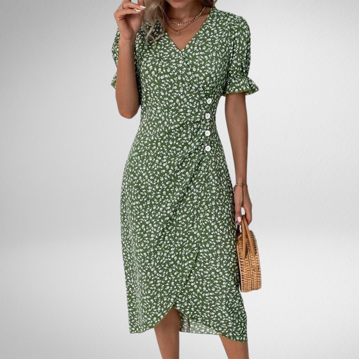 Gisella | Abito a V con Motivo Floreale