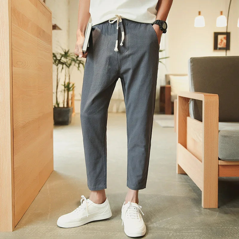 Pantaloni Uomo in Lino Oversize a Gamba Larga