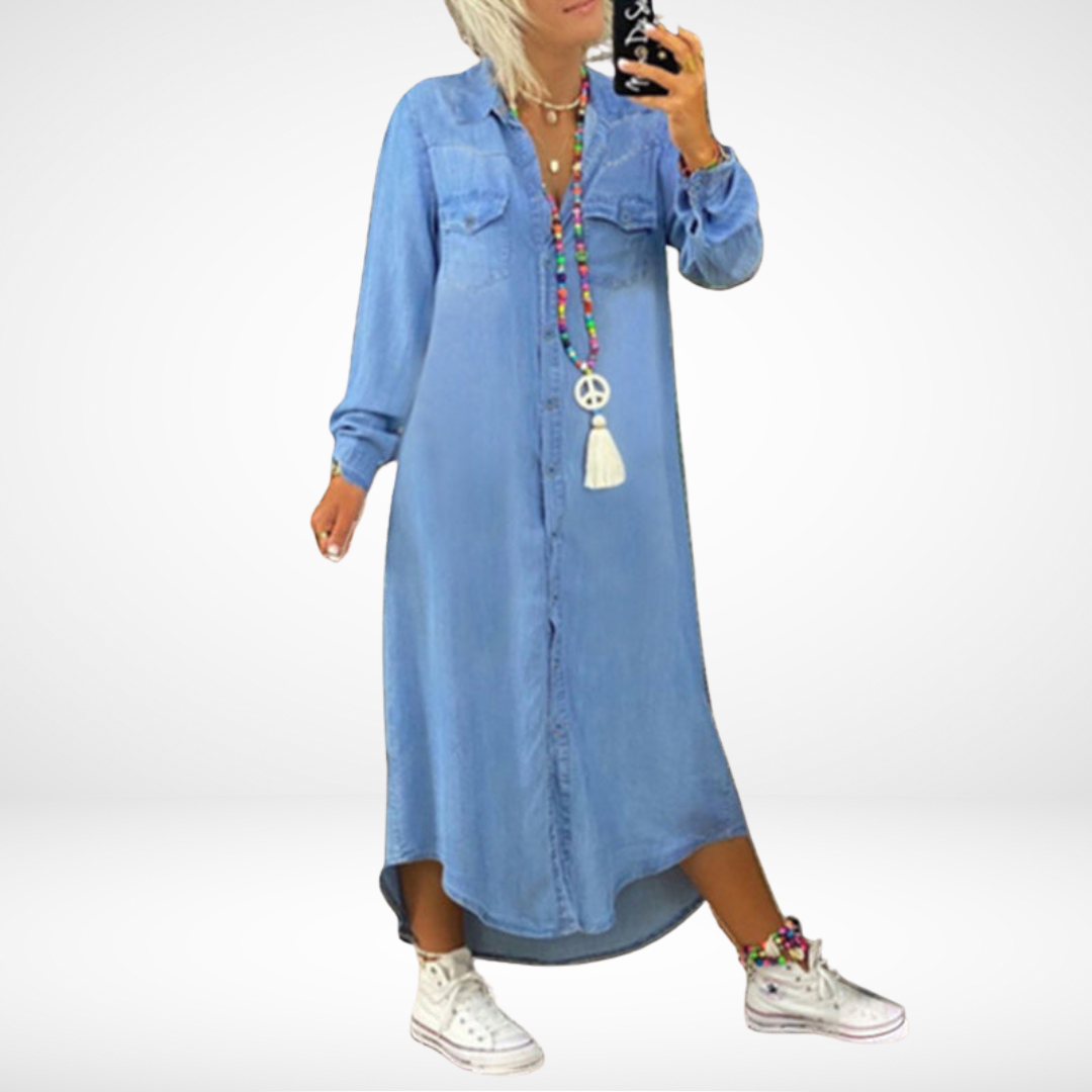 Sofia™ | Maxi Abito in Denim a Maniche Lunghe