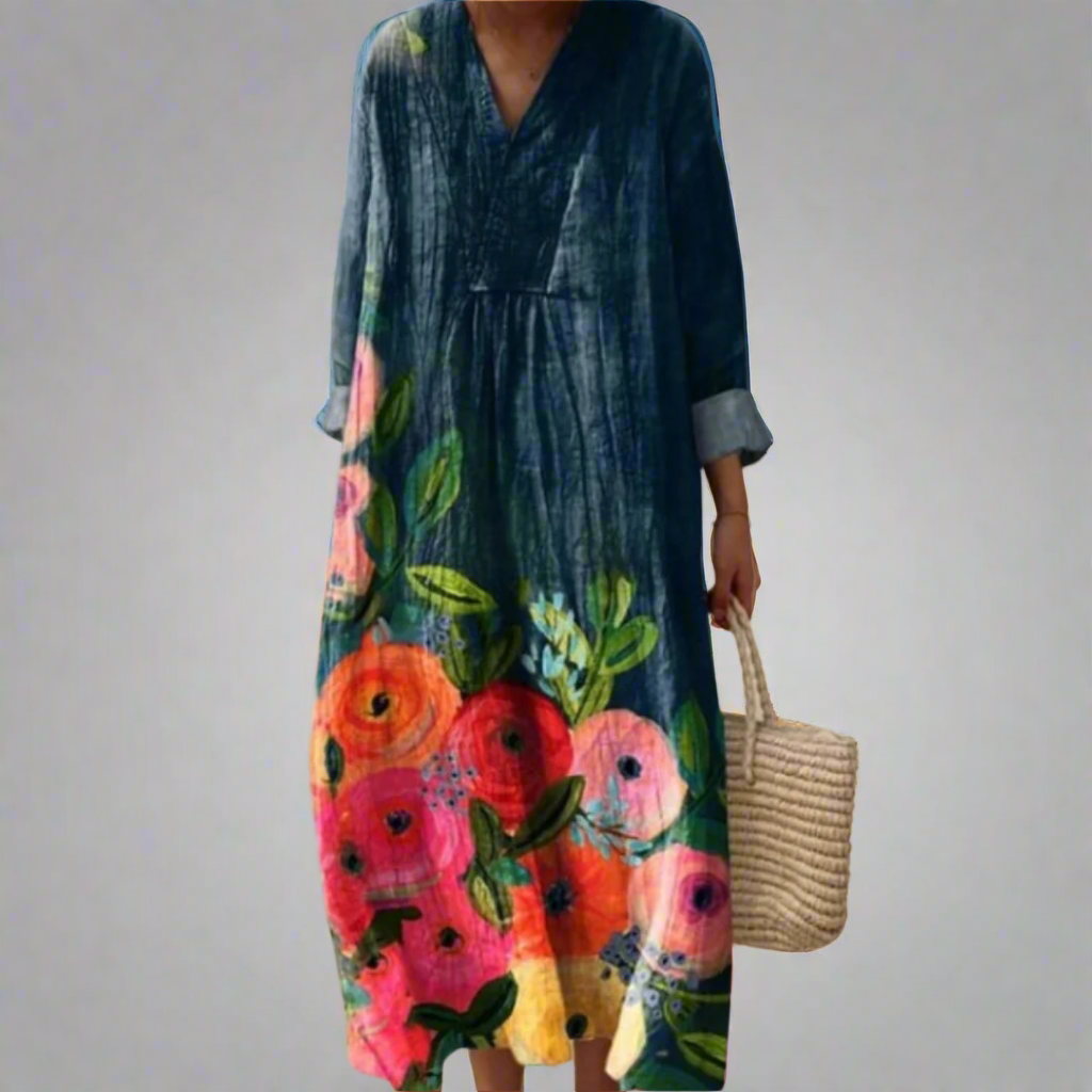 Poppy ™ | Abito Maxi in Cotone con Fiori ad Acquerello