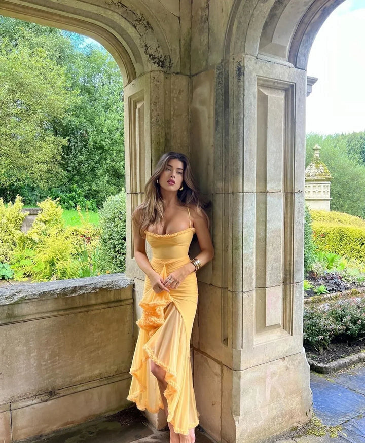 Clarissa™ | Abito Rouches Elegante Giallo