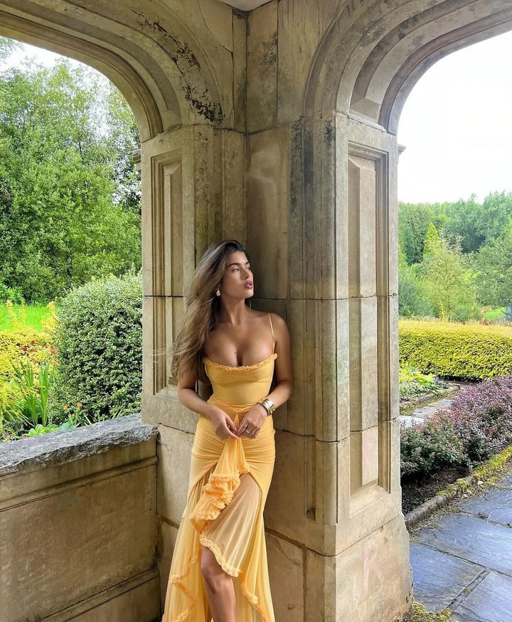 Clarissa™ | Abito Rouches Elegante Giallo