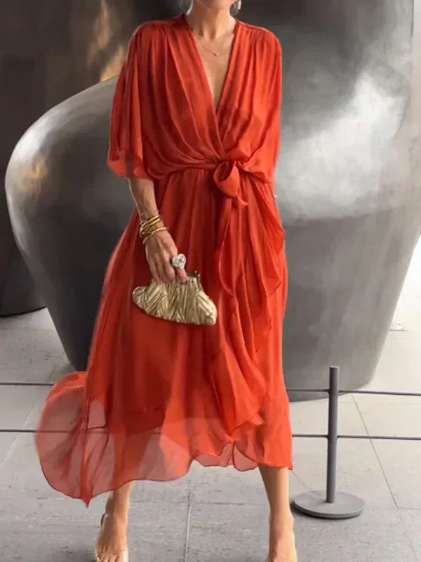 Monica Silk V-Neck Dress