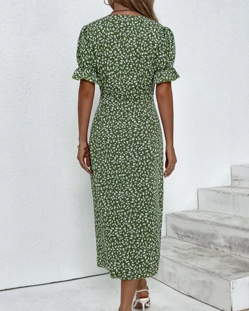 Gisella | Abito a V con Motivo Floreale