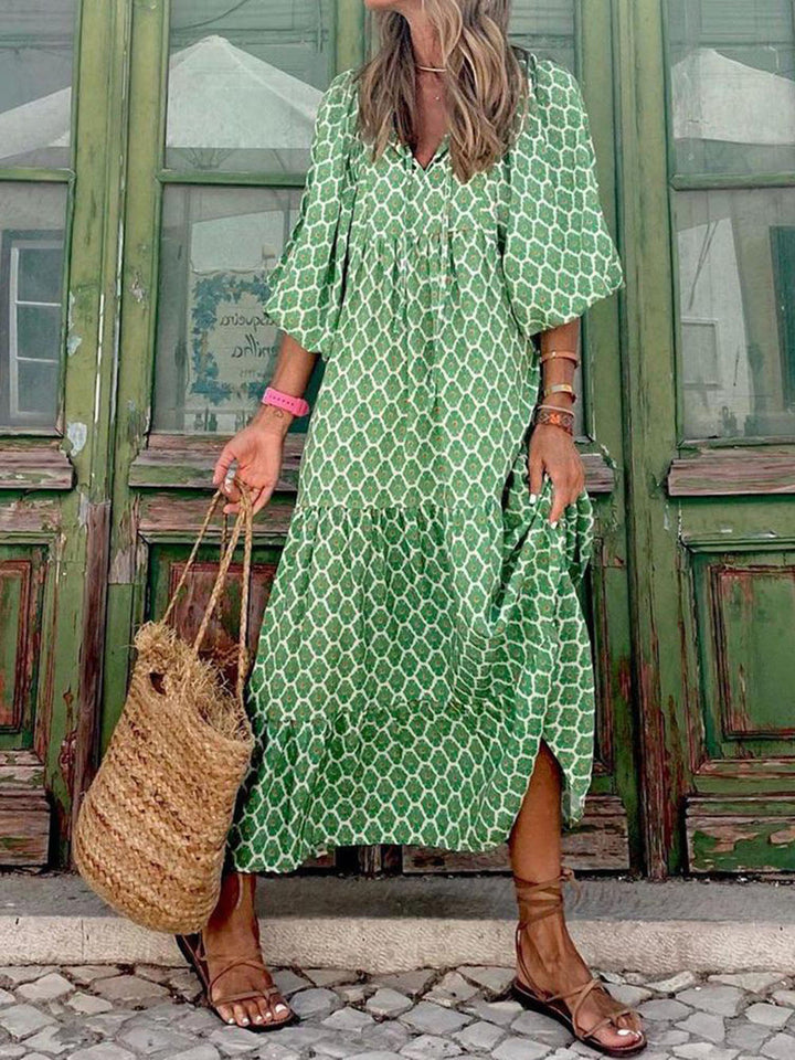 Aurelia™ | Abito Boho Lungo con Stampa Etnica