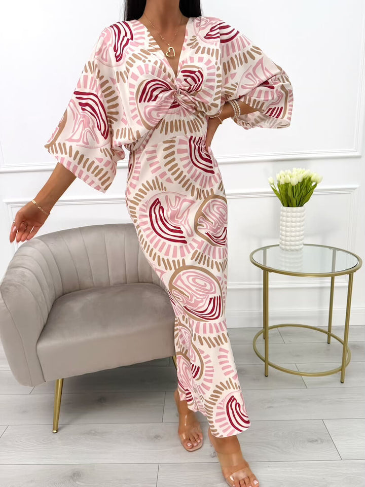 Dafne™ | Abito Beige con Motivo Cipria