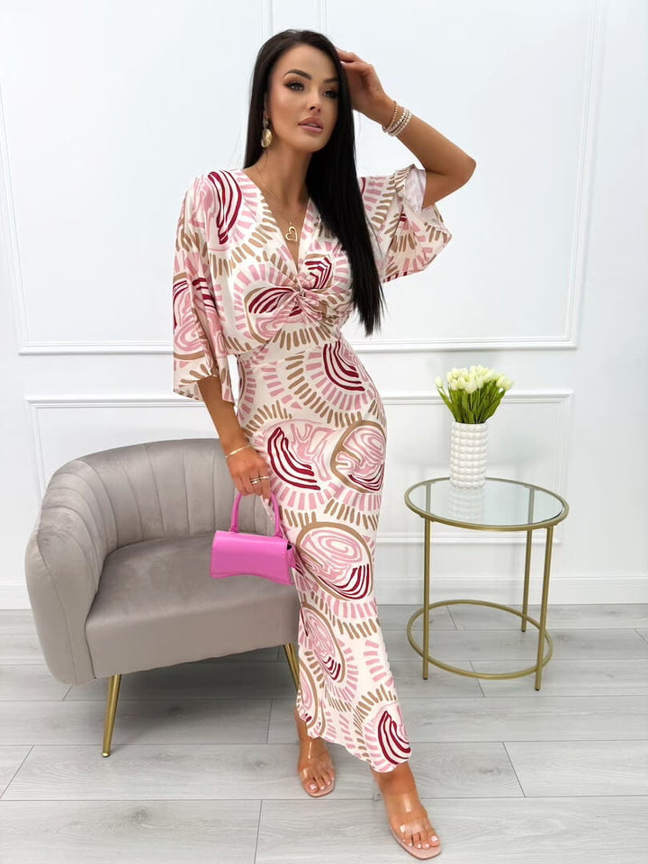 Dafne™ | Abito Beige con Motivo Cipria