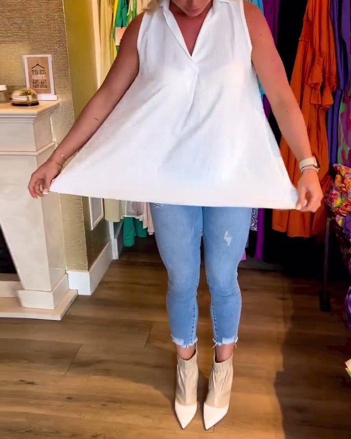 Aria™ | Top Lungo Senza Maniche con Volant Eleganti