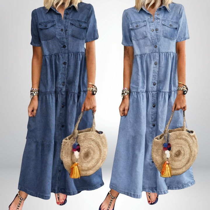 Sofia™ | Abito in Denim Morbido con Bottoni
