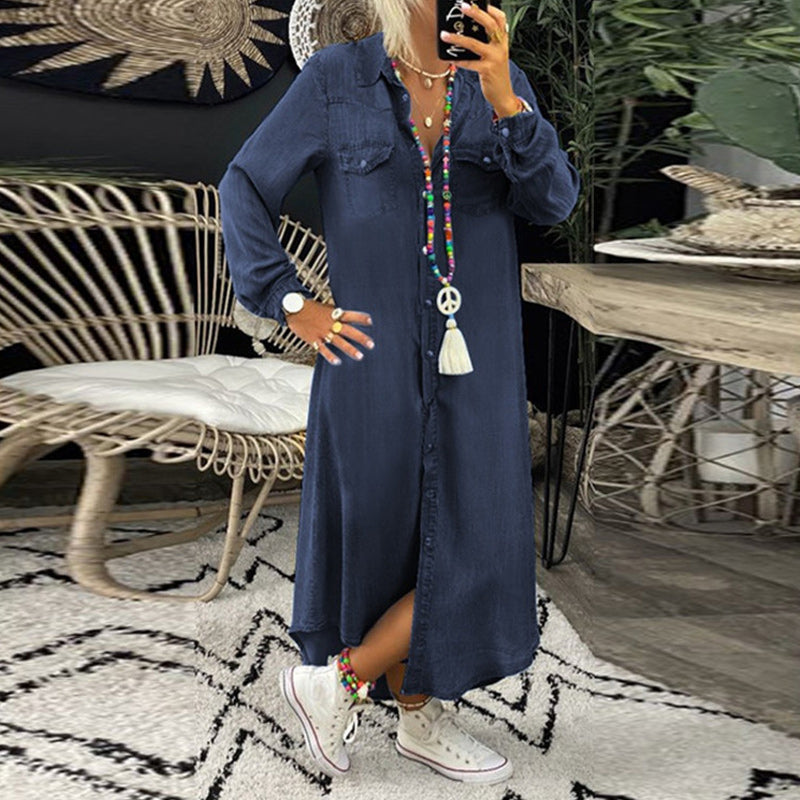 Sofia™ | Maxi Abito in Denim a Maniche Lunghe