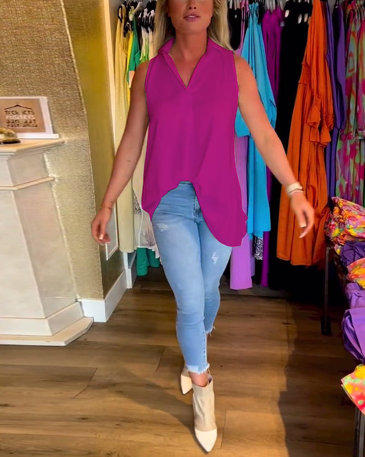 Aria™ | Top Lungo Senza Maniche con Volant Eleganti