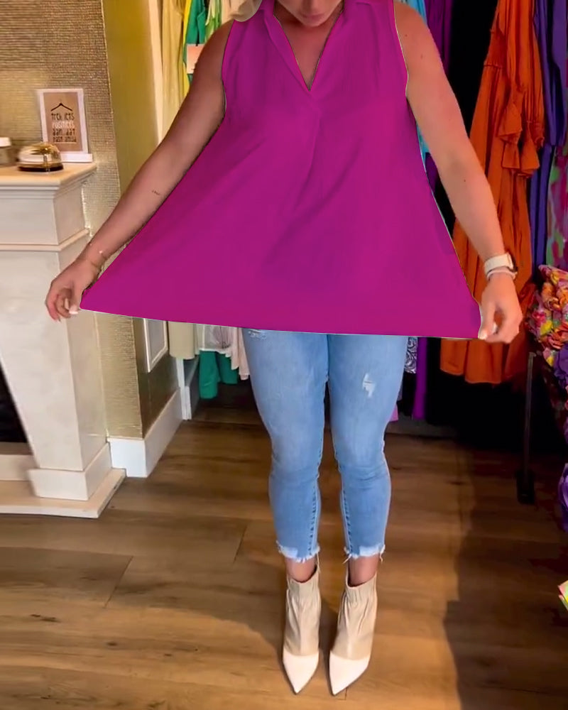 Aria™ | Top Lungo Senza Maniche con Volant Eleganti