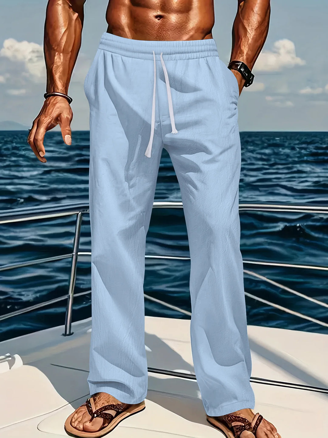 Pantaloni Uomo Casual Lino e Cotone Straight Fit