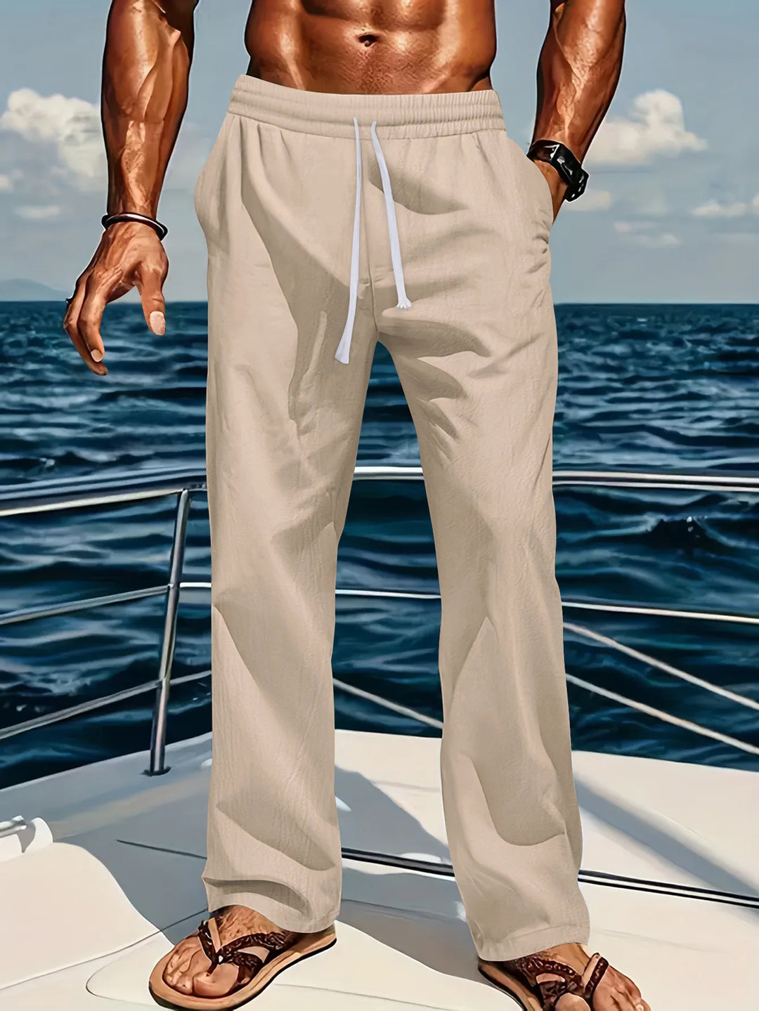 Pantaloni Uomo Casual Lino e Cotone Straight Fit