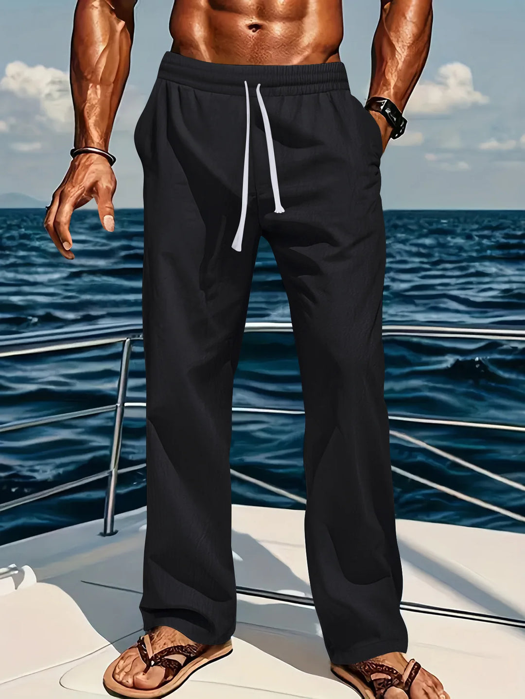 Pantaloni Uomo Casual Lino e Cotone Straight Fit