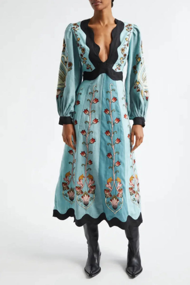 Abito Midi Floreale con Cigni