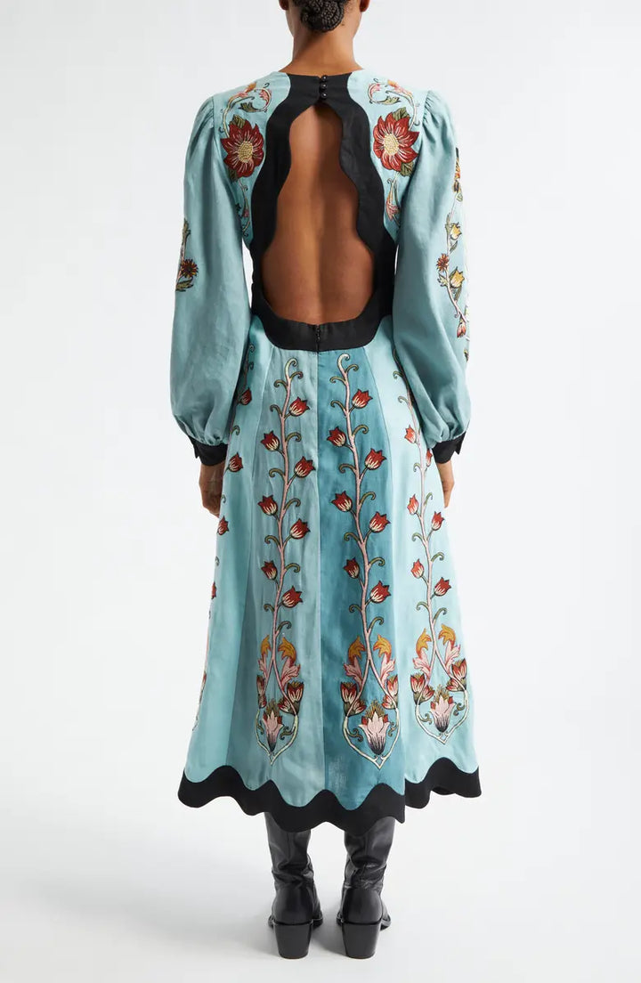 Abito Midi Floreale con Cigni