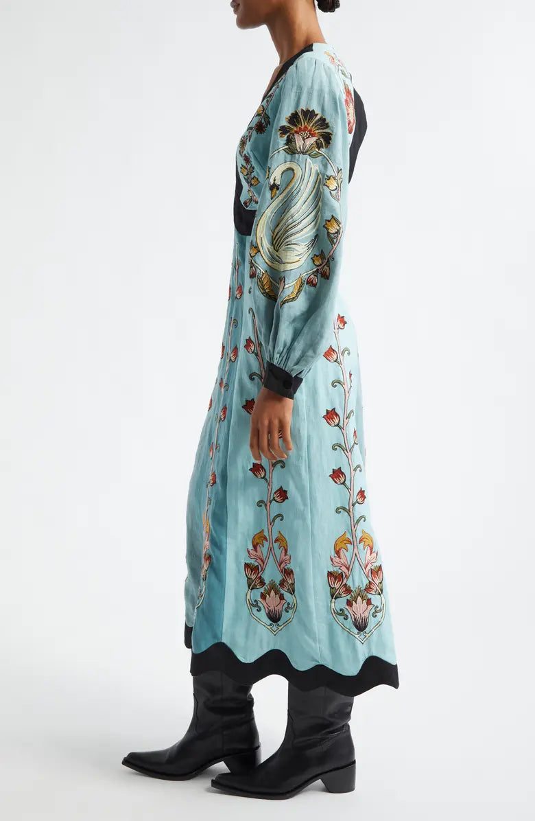 Abito Midi Floreale con Cigni