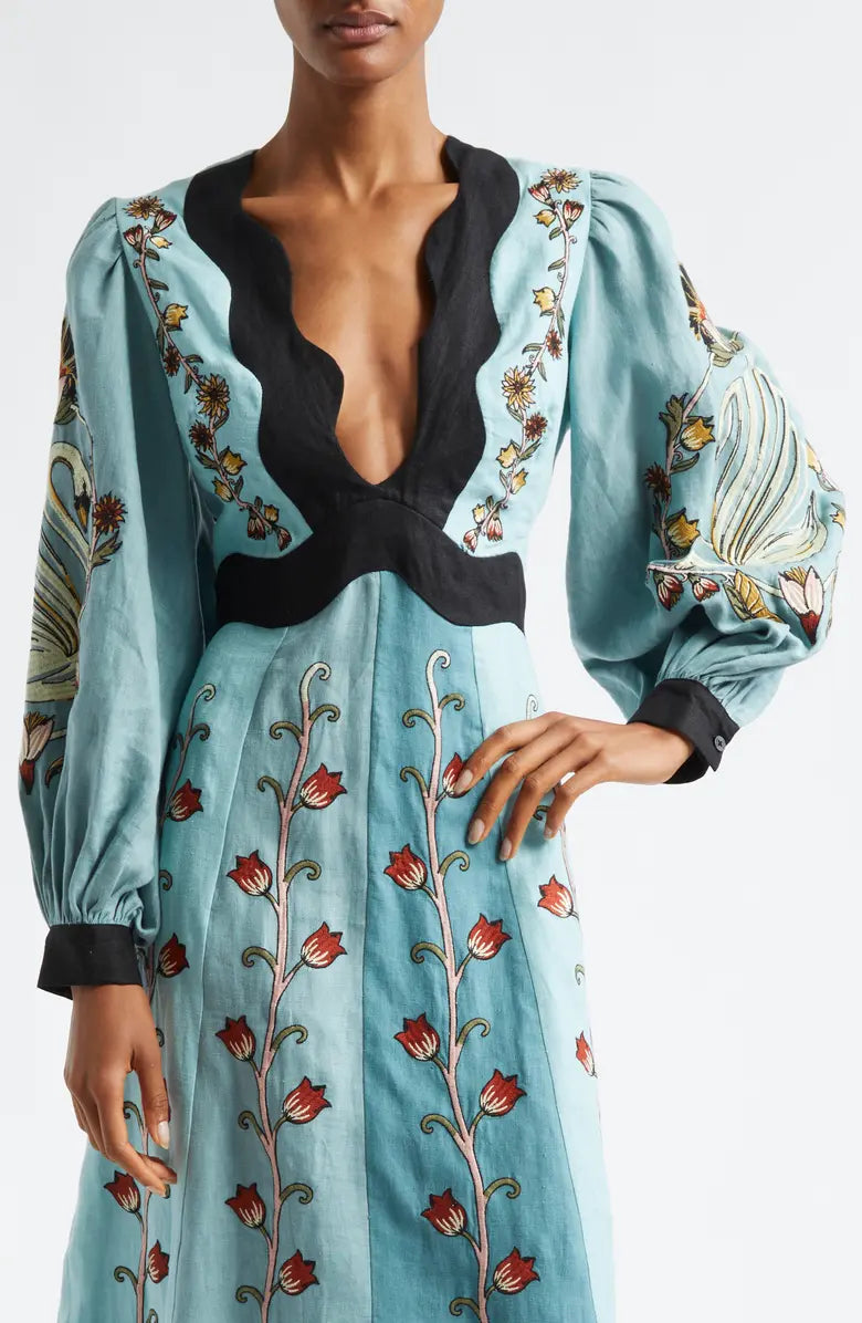 Abito Midi Floreale con Cigni